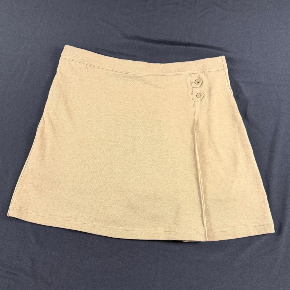 Lands End Girls Khaki Tan Cotton Jersey Mock Wrap Skort Size 10 School Uniform